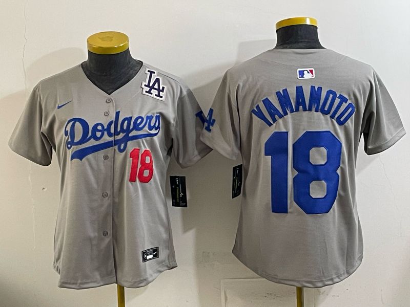 Women 2025 Los Angeles Dodgers #18 Yamamoto Grey Game Nike MLB Jersey style 0010